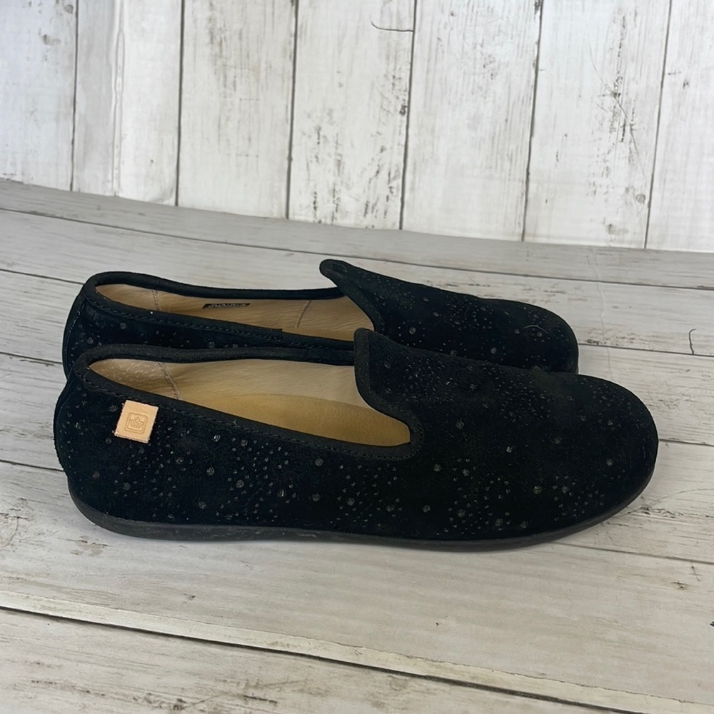 Spenco Black Suede Bailey Smoking Loafer Flat